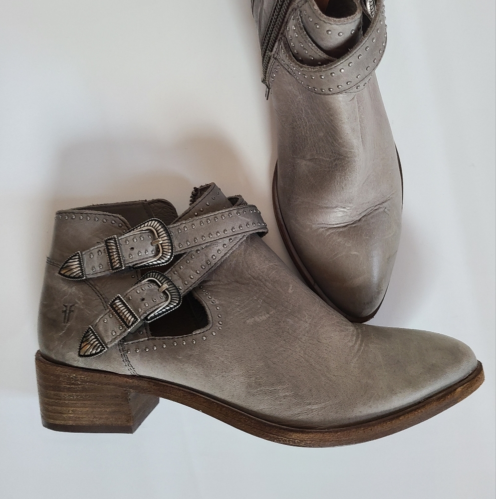 Frye Gray Ankle Western Leather Ray Booties Boots